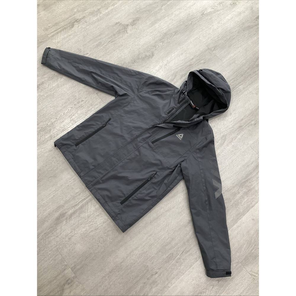 Reebok Men's Large Black Full-Zip Hooded Windbreaker Rain Jacket